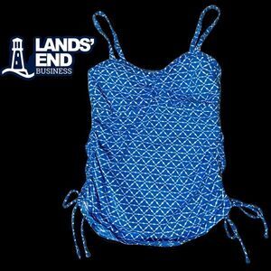 Lands end tankini blue white swim top w/Sinch tie sides & removable straps